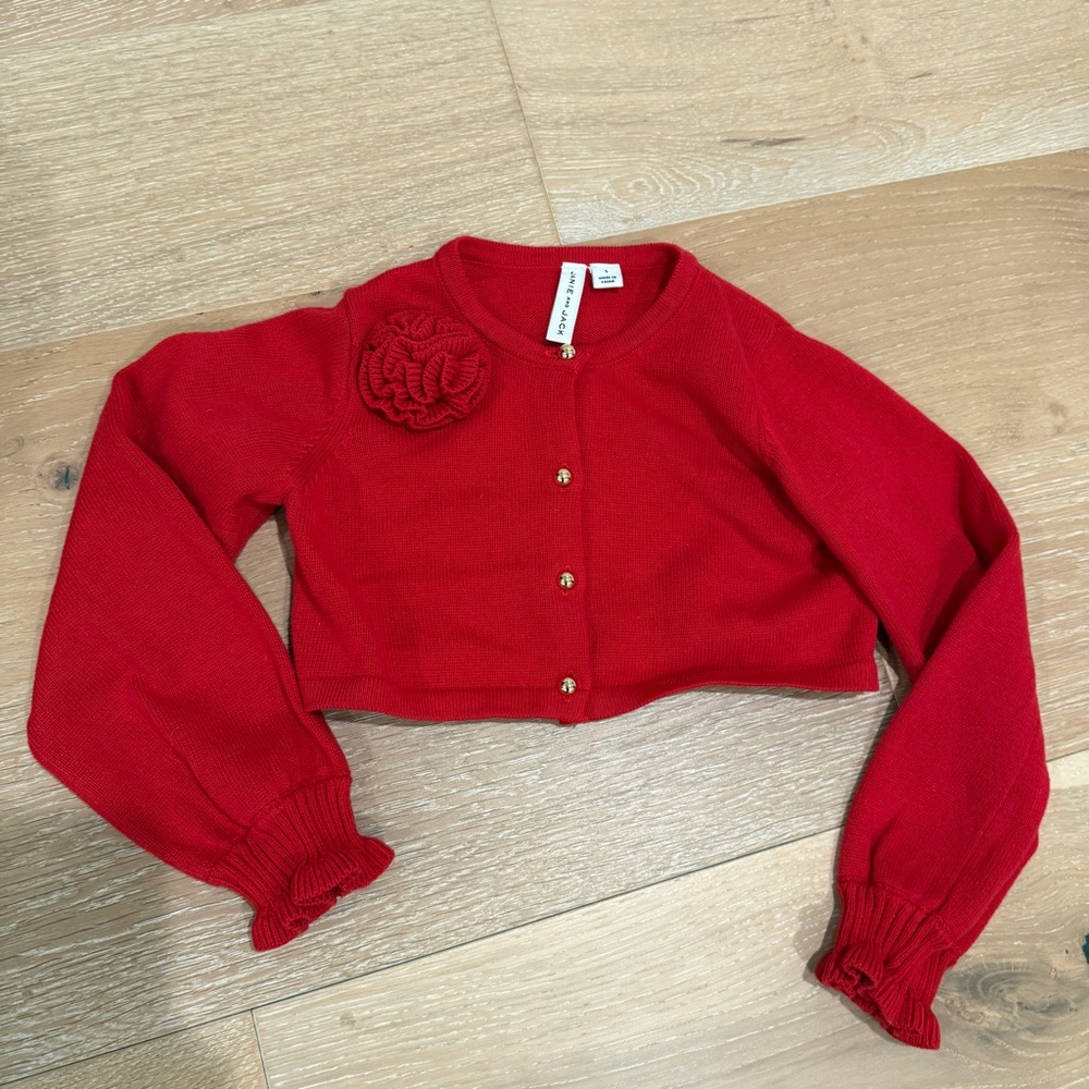 Janie and Jack Red Sweater with Floral Accent